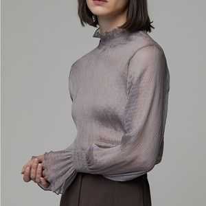 Oak + fort sheer ruffle neck and sleeve blouse